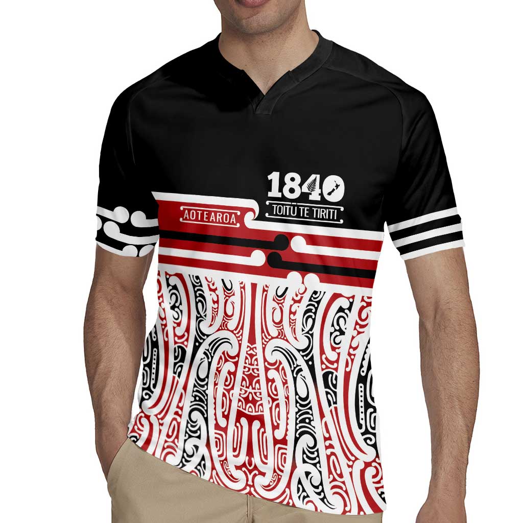 Personalised Toitu Te Tiriti Aotearoa 1840 Rugby Jersey Red Kowhaiwhai Puhoro - Polynesian Pride