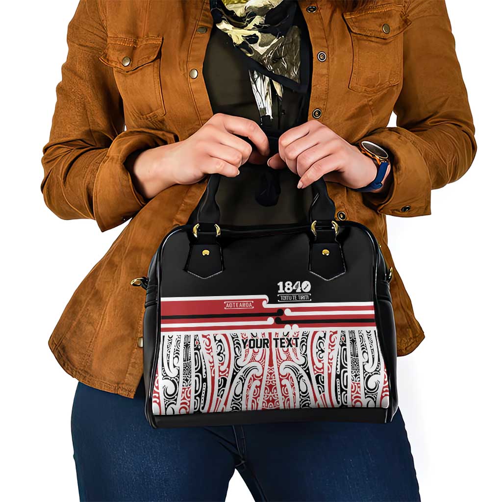 Personalised Toitu Te Tiriti Aotearoa 1840 Shoulder Handbag Red Kowhaiwhai Puhoro - Polynesian Pride