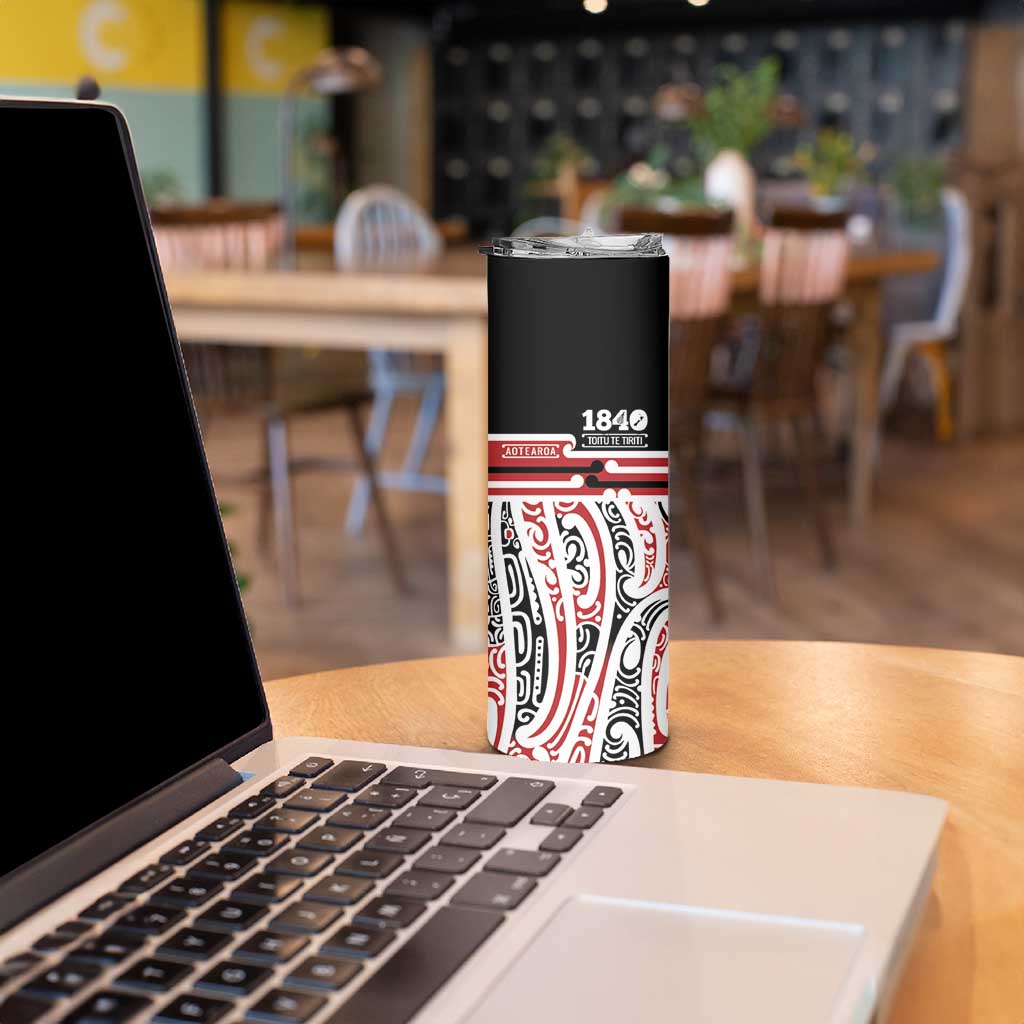 Personalised Toitu Te Tiriti Aotearoa 1840 Skinny Tumbler Red Kowhaiwhai Puhoro LT9 - Polynesian Pride