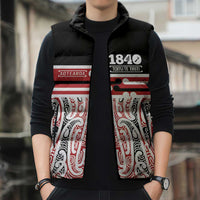 Personalised Toitu Te Tiriti Aotearoa 1840 Sleeveless Puffer Jacket Red Kowhaiwhai Puhoro - Polynesian Pride