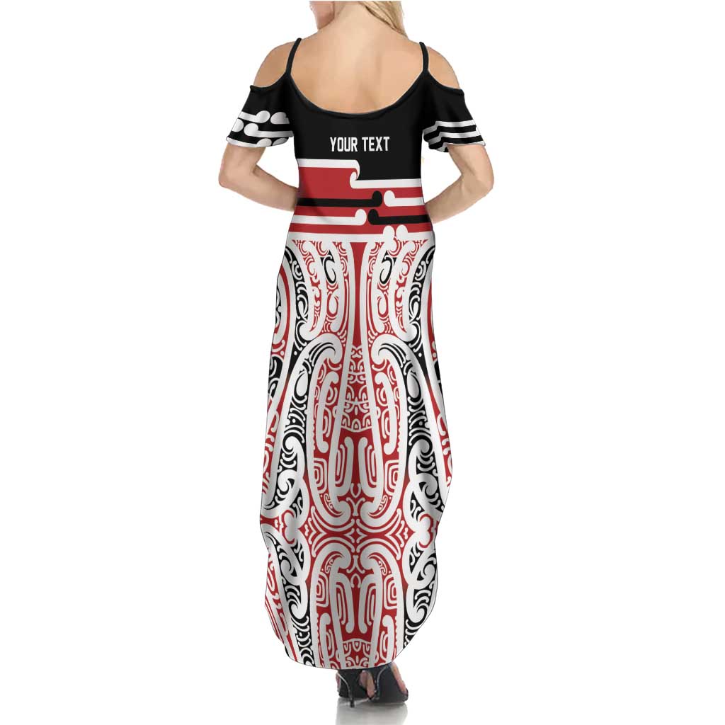 Personalised Toitu Te Tiriti Aotearoa 1840 Summer Maxi Dress Red Kowhaiwhai Puhoro - Polynesian Pride