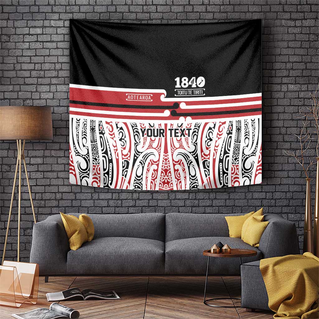 Personalised Toitu Te Tiriti Aotearoa 1840 Tapestry Red Kowhaiwhai Puhoro - Polynesian Pride