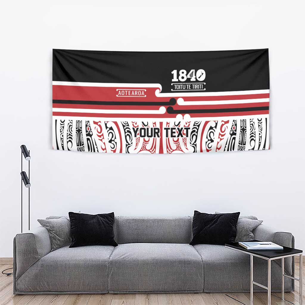 Personalised Toitu Te Tiriti Aotearoa 1840 Tapestry Red Kowhaiwhai Puhoro - Polynesian Pride