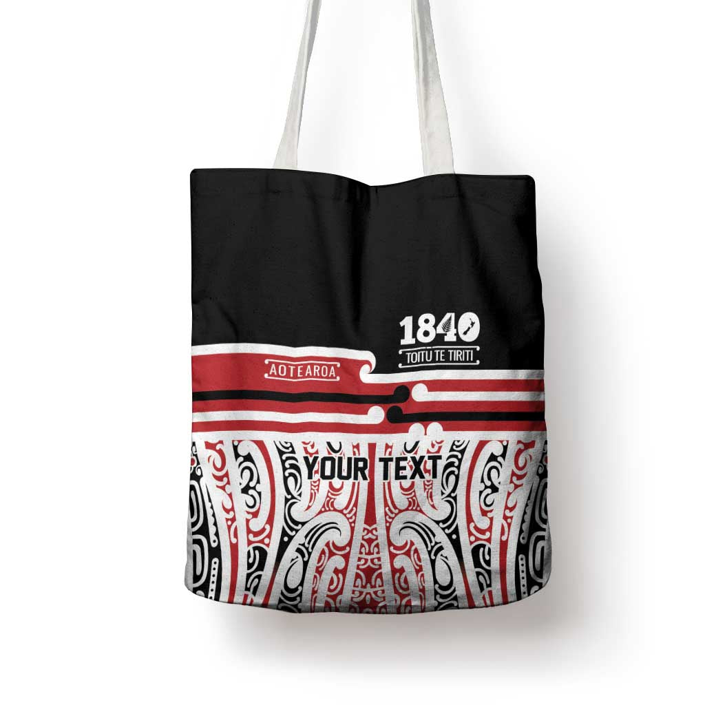 Personalised Toitu Te Tiriti Aotearoa 1840 Tote Bag Red Kowhaiwhai Puhoro - Polynesian Pride