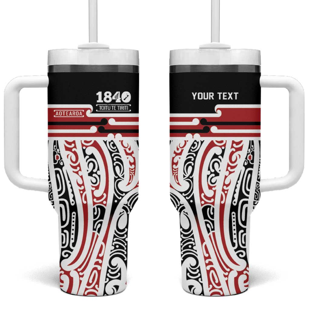 Personalised Toitu Te Tiriti Aotearoa 1840 Tumbler With Handle Red Kowhaiwhai Puhoro - Polynesian Pride