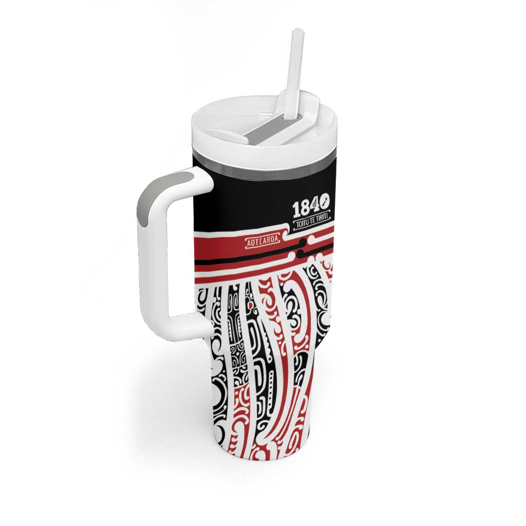 Personalised Toitu Te Tiriti Aotearoa 1840 Tumbler With Handle Red Kowhaiwhai Puhoro - Polynesian Pride
