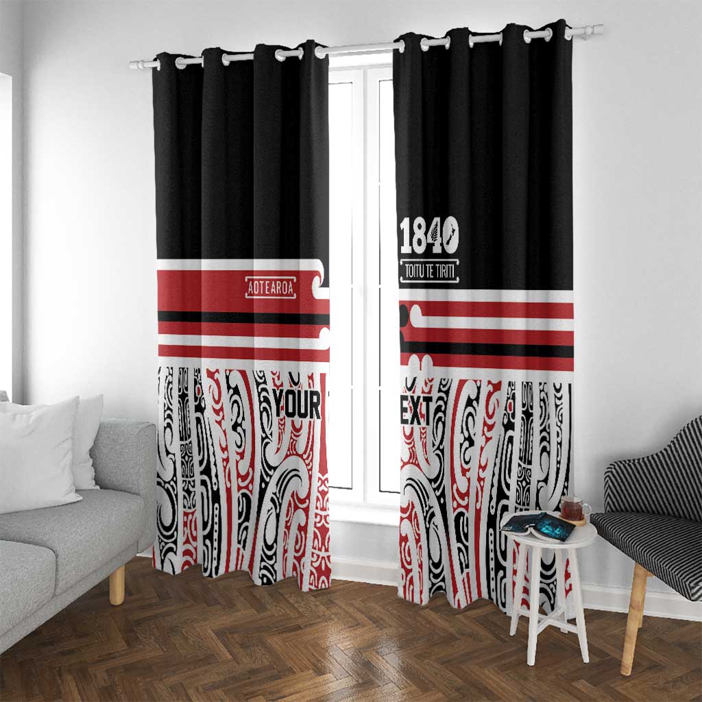 Personalised Toitu Te Tiriti Aotearoa 1840 Window Curtain Red Kowhaiwhai Puhoro - Polynesian Pride