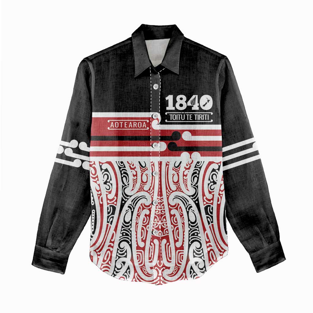 Personalised Toitu Te Tiriti Aotearoa 1840 Women Casual Shirt Red Kowhaiwhai Puhoro LT9 - Polynesian Pride