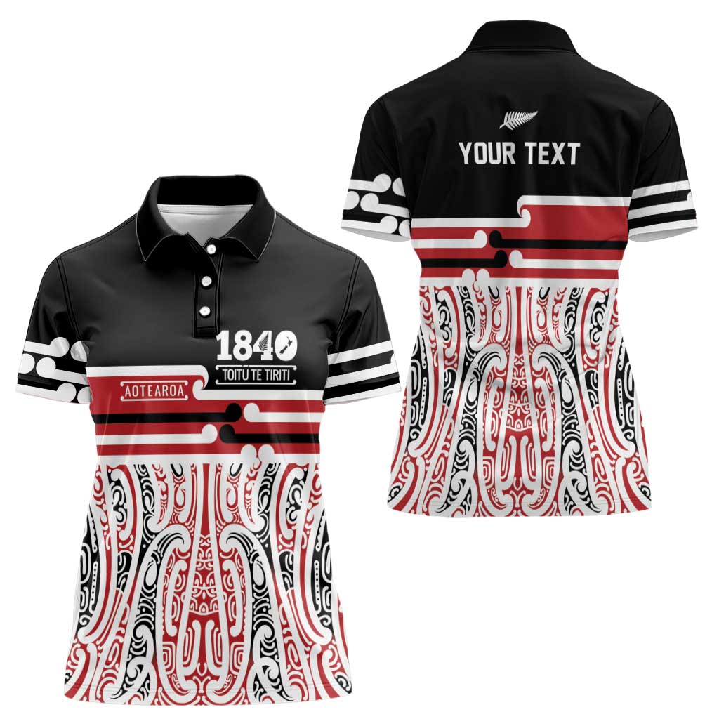 Personalised Toitu Te Tiriti Aotearoa 1840 Women Polo Shirt Red Kowhaiwhai Puhoro LT9 - Polynesian Pride