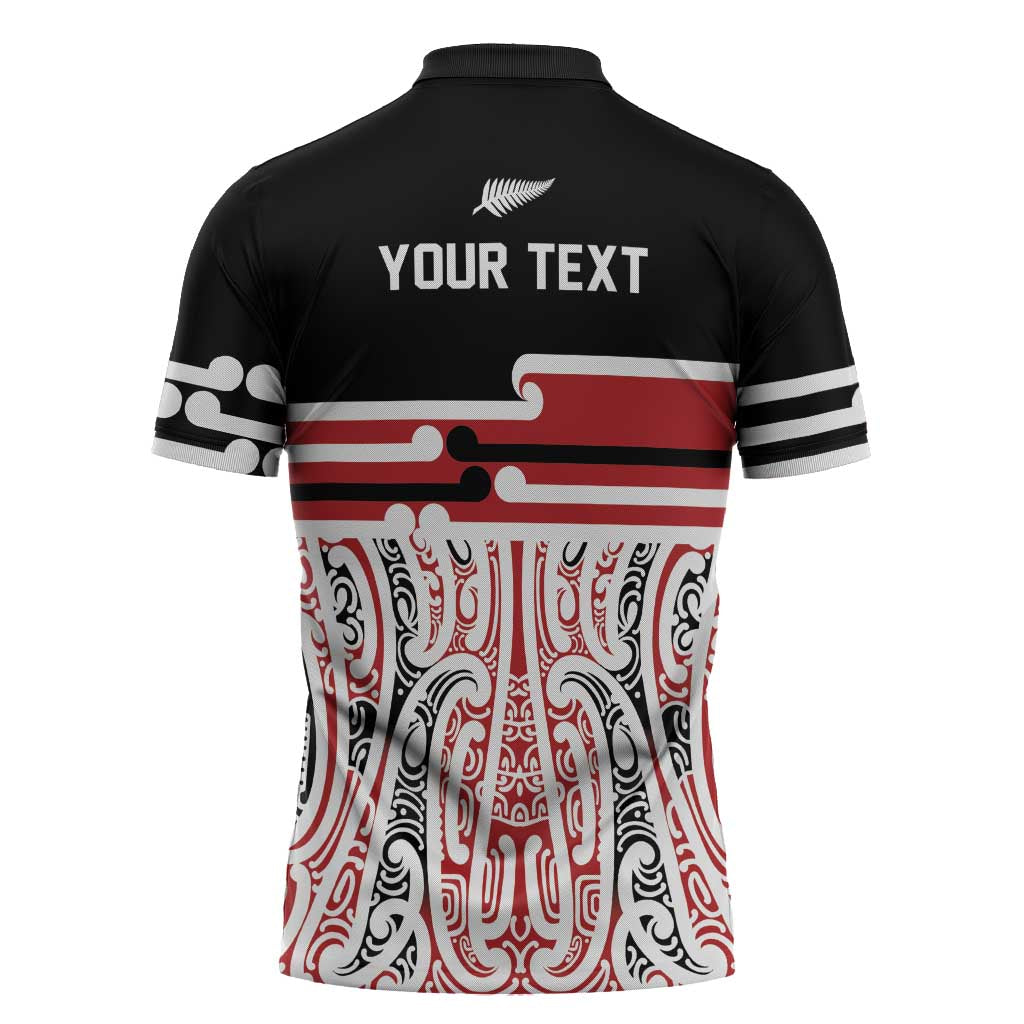 Personalised Toitu Te Tiriti Aotearoa 1840 Zipper Polo Shirt Red Kowhaiwhai Puhoro - Polynesian Pride
