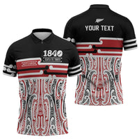 Personalised Toitu Te Tiriti Aotearoa 1840 Zipper Polo Shirt Red Kowhaiwhai Puhoro - Polynesian Pride