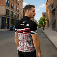 Personalised Toitu Te Tiriti Aotearoa 1840 Zipper Polo Shirt Red Kowhaiwhai Puhoro - Polynesian Pride