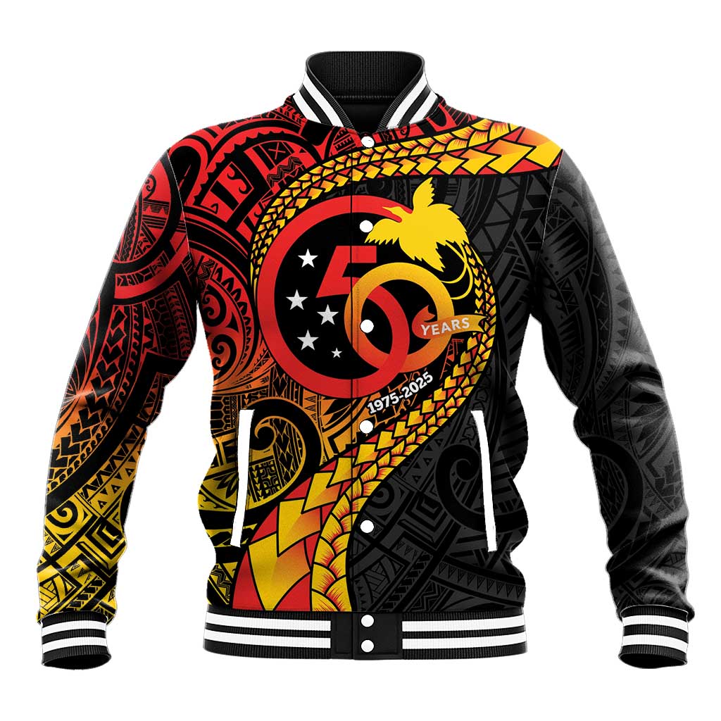 Papua New Guinea Tribal Tattoo Baseball Jacket 50th Independence Anniversary