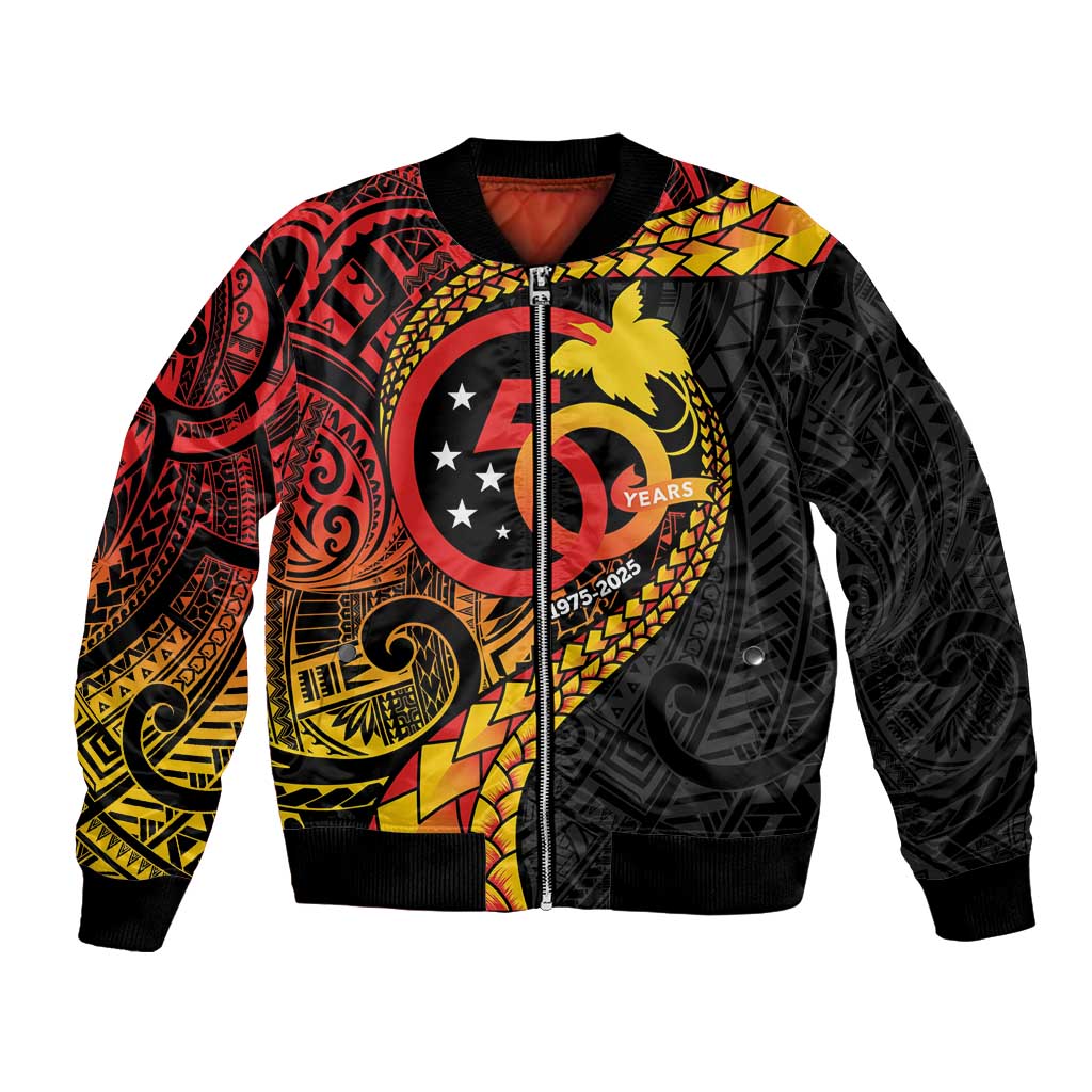 Papua New Guinea Tribal Tattoo Bomber Jacket 50th Independence Anniversary