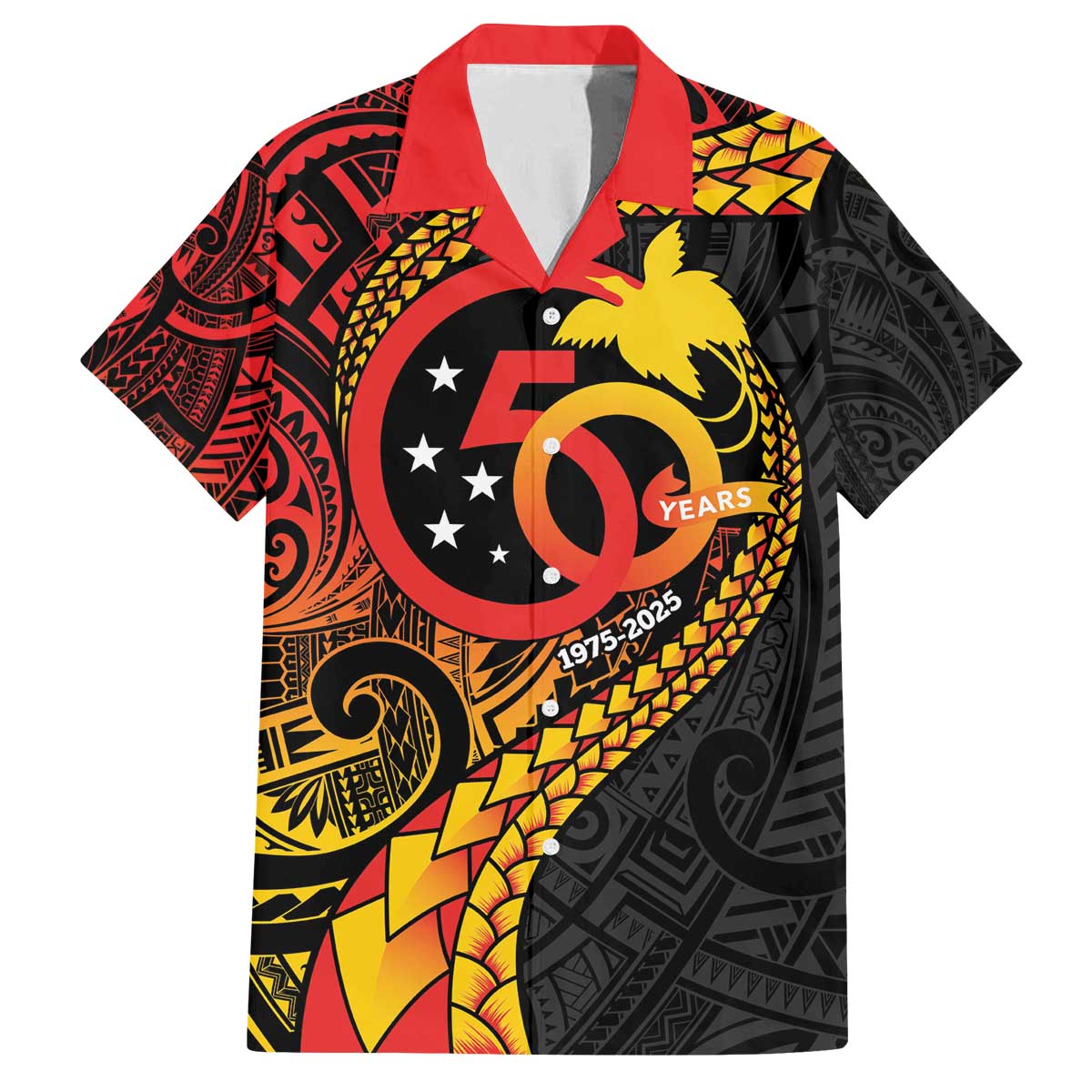 Papua New Guinea Tribal Tattoo Family Matching Off The Shoulder Long Sleeve Dress and Hawaiian Shirt 50th Independence Anniversary
