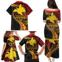 Papua New Guinea Tribal Tattoo Family Matching Puletasi and Hawaiian Shirt 50th Independence Anniversary