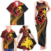 Papua New Guinea Tribal Tattoo Family Matching Tank Maxi Dress and Hawaiian Shirt 50th Independence Anniversary