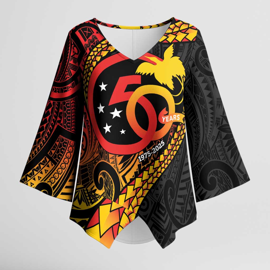 Papua New Guinea Tribal Tattoo Kimono Sleeve Blouse 50th Independence Anniversary - Polynesian Pride