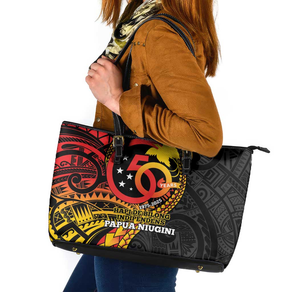 Papua New Guinea Tribal Tattoo Leather Tote Bag 50th Independence Anniversary
