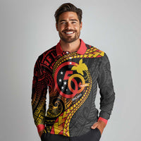Papua New Guinea Tribal Tattoo Long Sleeve Polo Shirt 50th Independence Anniversary