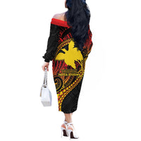 Papua New Guinea Tribal Tattoo Off The Shoulder Long Sleeve Dress 50th Independence Anniversary