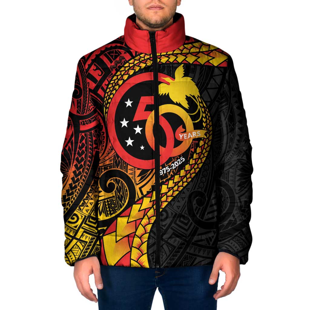 Papua New Guinea Tribal Tattoo Padded Jacket 50th Independence Anniversary - Polynesian Pride