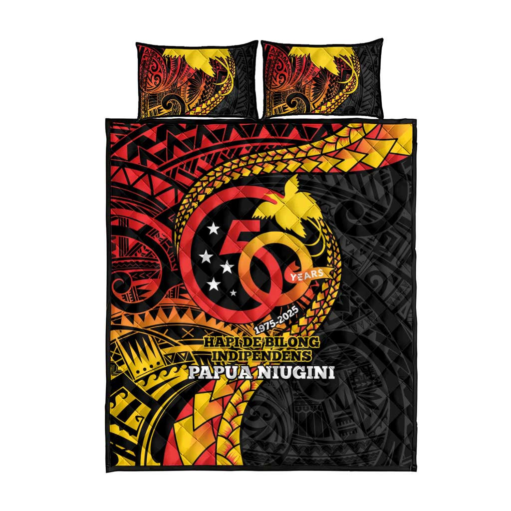 Papua New Guinea Tribal Tattoo Quilt Bed Set 50th Independence Anniversary