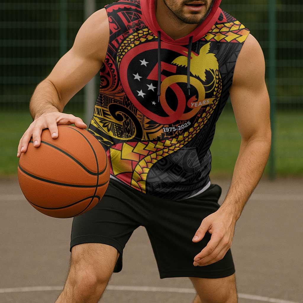 Papua New Guinea Tribal Tattoo Sleeveless Hoodie 50th Independence Anniversary - Polynesian Pride