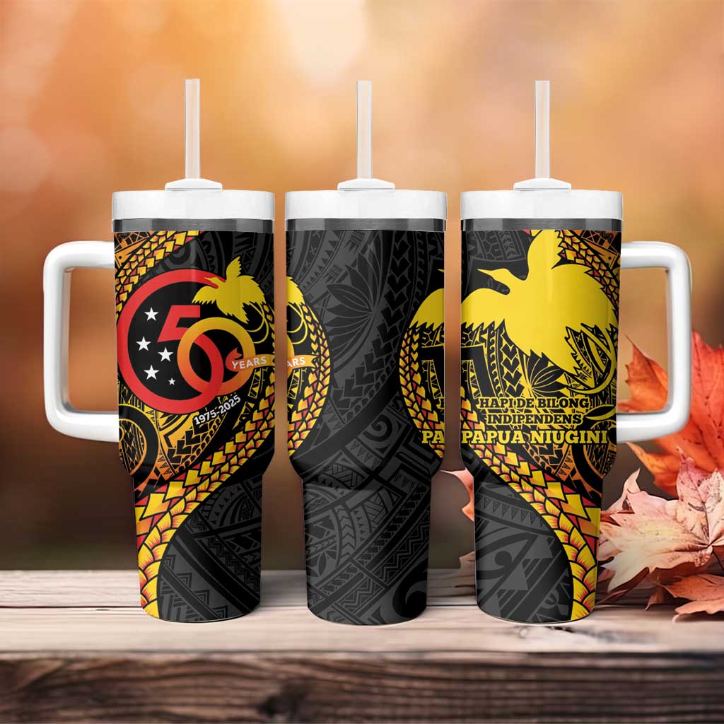 Papua New Guinea Tribal Tattoo Tumbler With Handle 50th Independence Anniversary