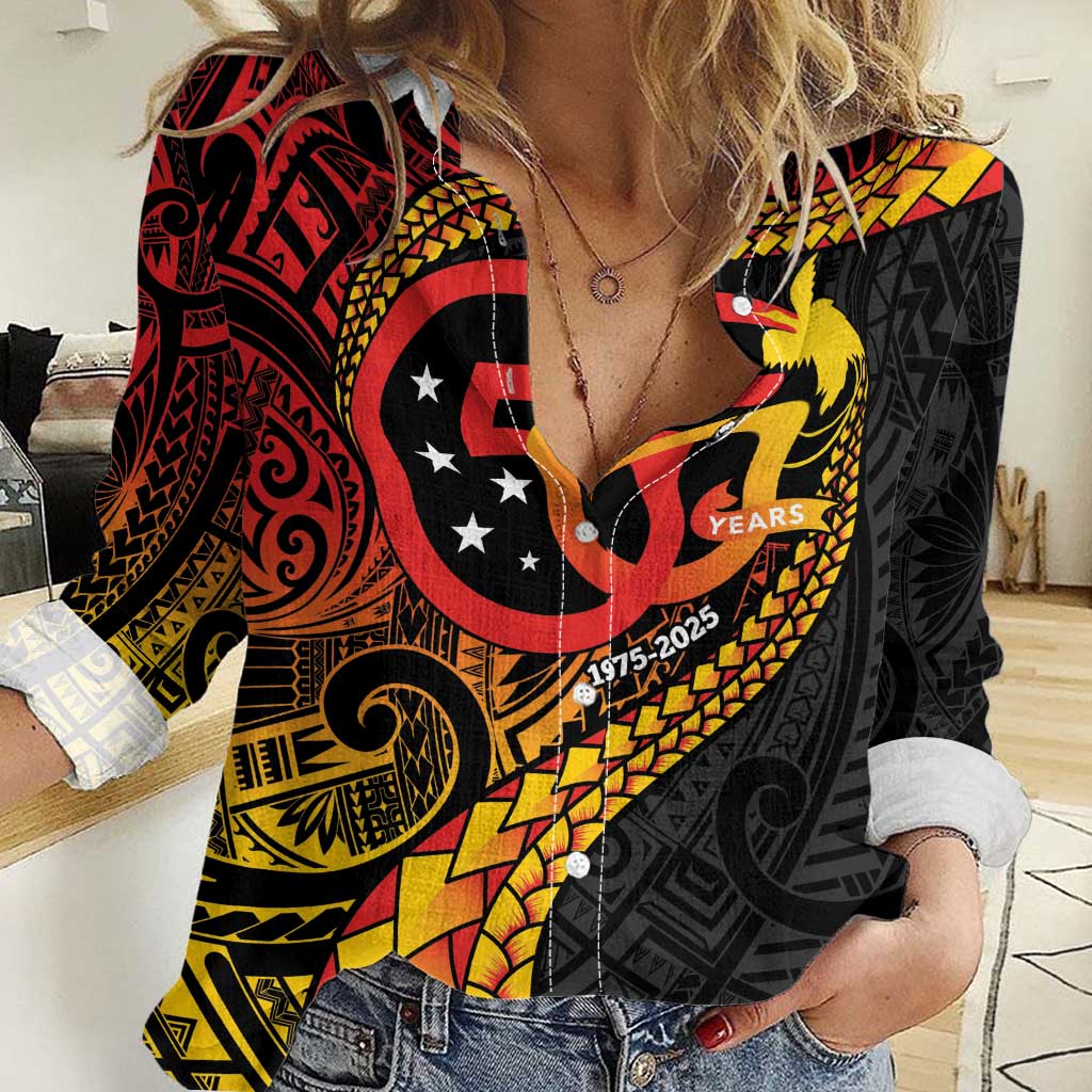 Papua New Guinea Tribal Tattoo Women Casual Shirt 50th Independence Anniversary