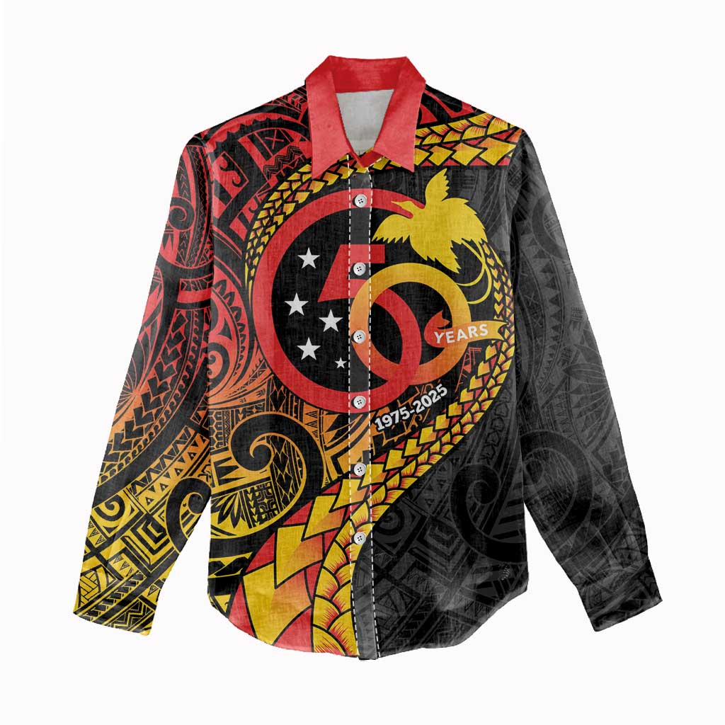 Papua New Guinea Tribal Tattoo Women Casual Shirt 50th Independence Anniversary