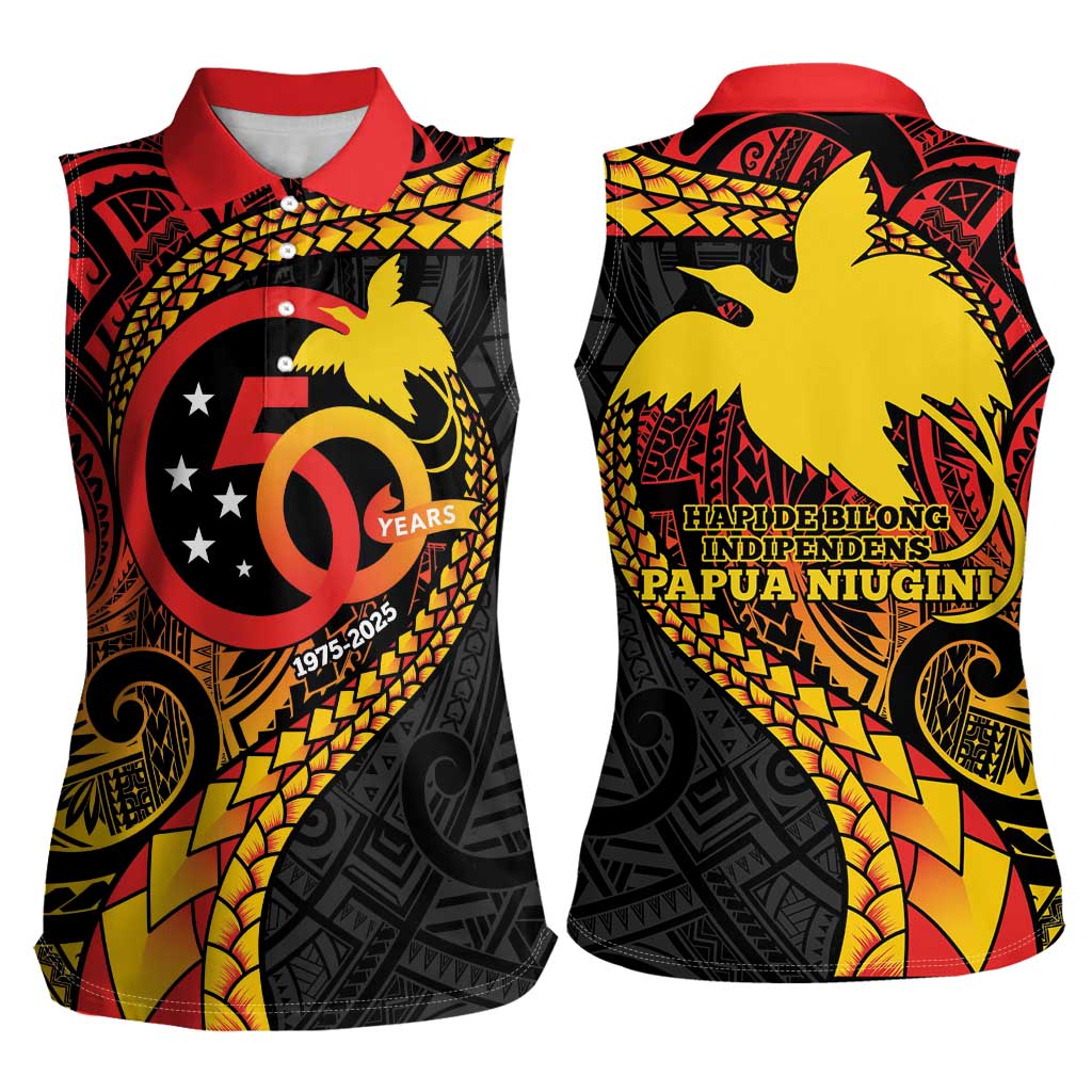 Papua New Guinea Tribal Tattoo Women Sleeveless Polo Shirt 50th Independence Anniversary