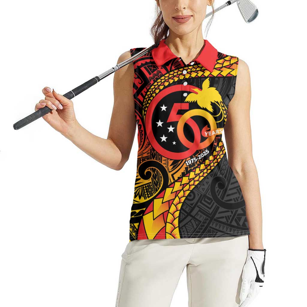 Papua New Guinea Tribal Tattoo Women Sleeveless Polo Shirt 50th Independence Anniversary