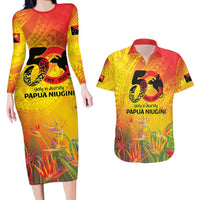 Papua New Guinea Unity in Diversity Couples Matching Long Sleeve Bodycon Dress and Hawaiian Shirt 50th Indipendens Papua Niugini