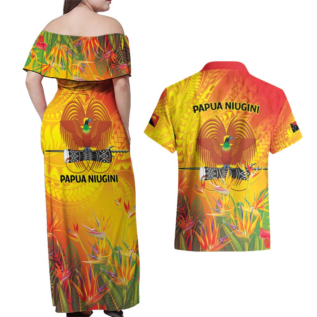 Papua New Guinea Unity in Diversity Couples Matching Off Shoulder Maxi Dress and Hawaiian Shirt 50th Indipendens Papua Niugini