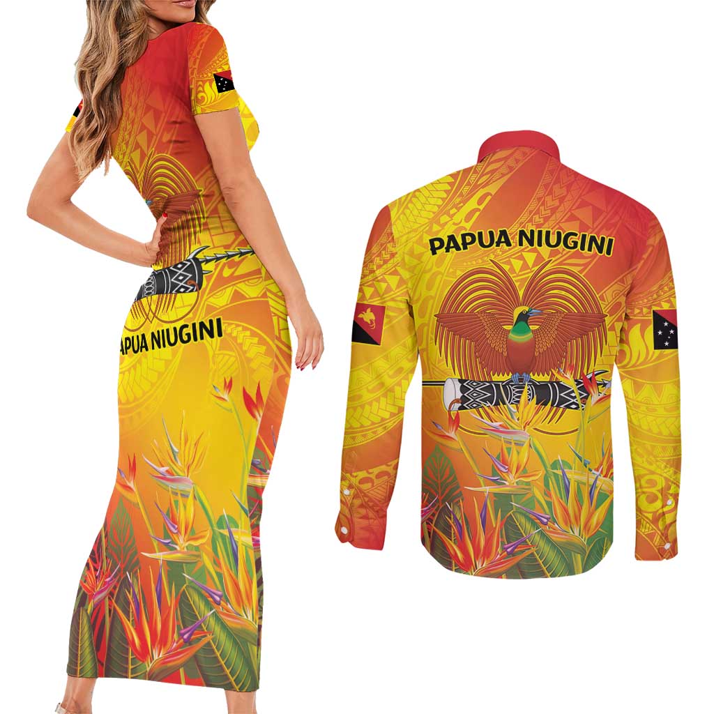 Papua New Guinea Unity in Diversity Couples Matching Short Sleeve Bodycon Dress and Long Sleeve Button Shirt 50th Indipendens Papua Niugini