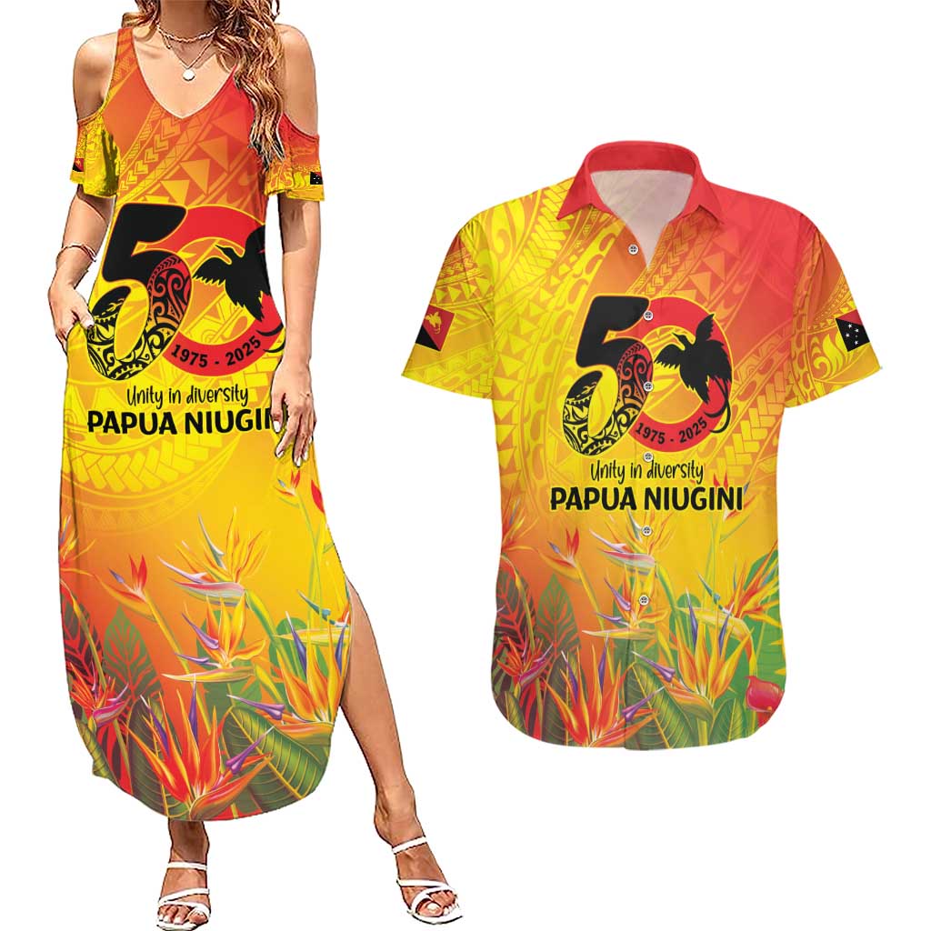 Papua New Guinea Unity in Diversity Couples Matching Summer Maxi Dress and Hawaiian Shirt 50th Indipendens Papua Niugini