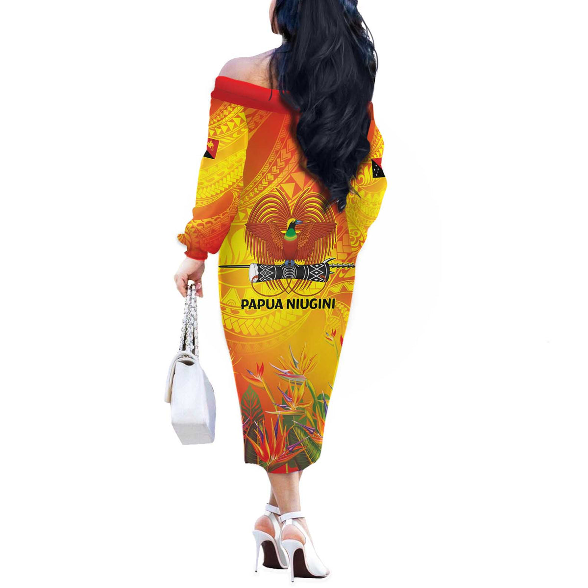 Papua New Guinea Unity in Diversity Off The Shoulder Long Sleeve Dress 50th Indipendens Papua Niugini