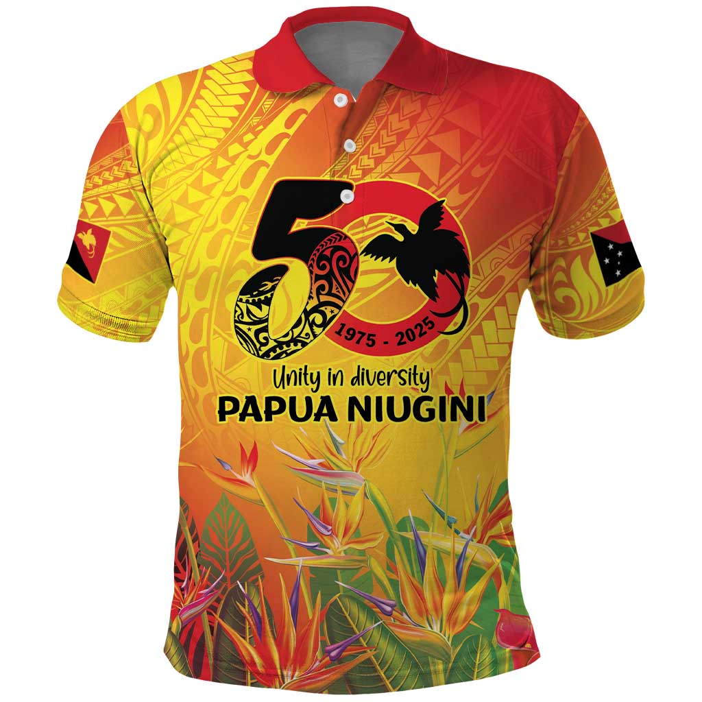 Papua New Guinea Unity in Diversity Polo Shirt 50th Indipendens Papua Niugini LT9 Gold - Polynesian Pride