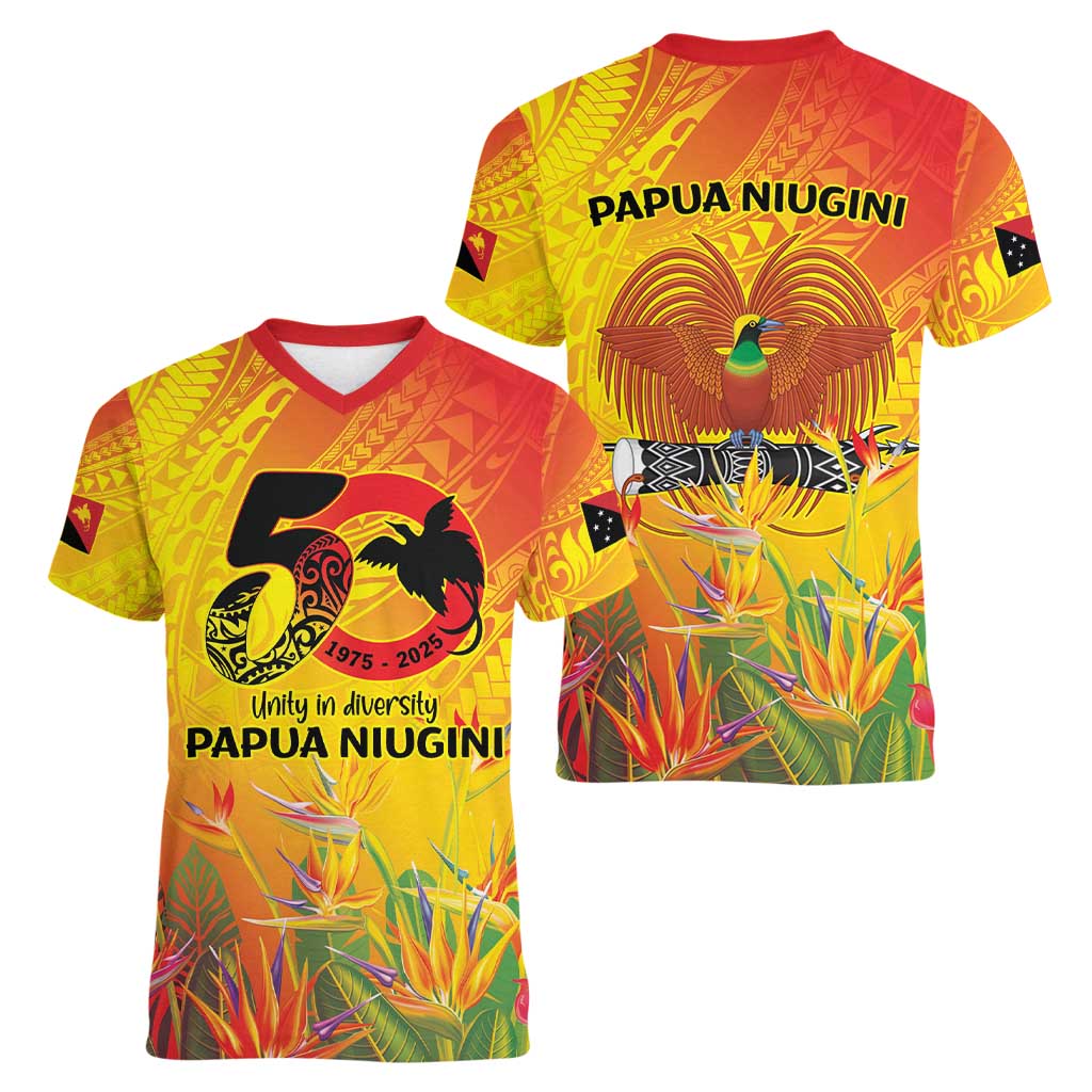 Papua New Guinea Unity in Diversity Women V-Neck T-Shirt 50th Indipendens Papua Niugini