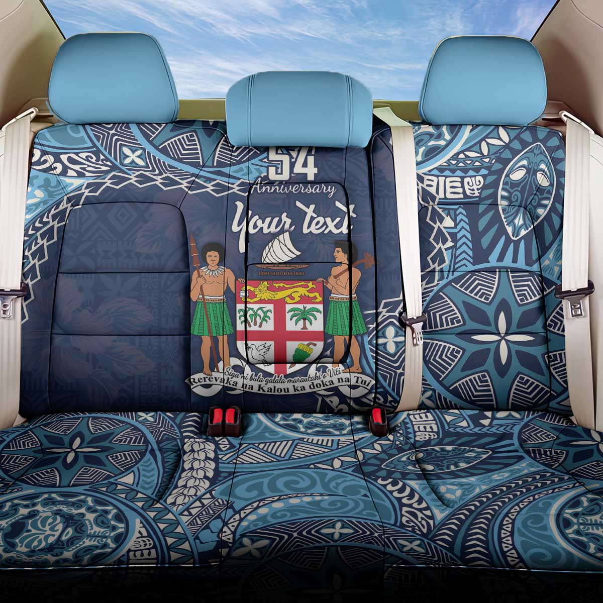 Personalised Fiji 54th Anniversary Back Car Seat Cover Siga Ni Bula Galala Marautaki O Viti LT9