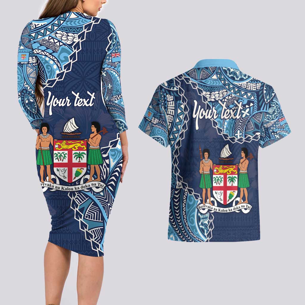 Personalised Fiji 54th Anniversary Couples Matching Long Sleeve Bodycon Dress and Hawaiian Shirt Siga Ni Bula Galala Marautaki O Viti LT9 - Polynesian Pride