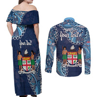Personalised Fiji 54th Anniversary Couples Matching Off Shoulder Maxi Dress and Long Sleeve Button Shirt Siga Ni Bula Galala Marautaki O Viti LT9 - Polynesian Pride