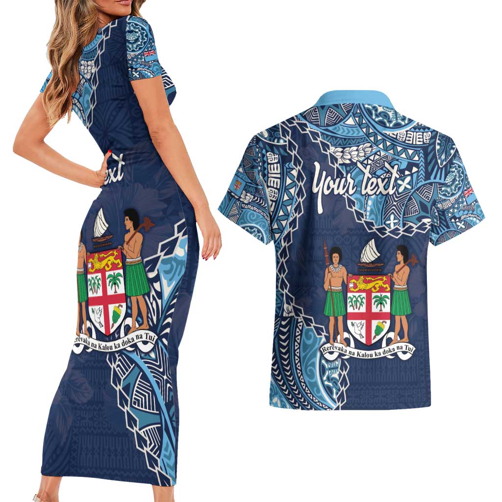 Personalised Fiji 54th Anniversary Couples Matching Short Sleeve Bodycon Dress and Hawaiian Shirt Siga Ni Bula Galala Marautaki O Viti LT9 - Polynesian Pride
