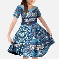 Personalised Fiji 54th Anniversary Family Matching Puletasi and Hawaiian Shirt Siga Ni Bula Galala Marautaki O Viti LT9 Daughter's Dress Blue - Polynesian Pride