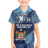 Personalised Fiji 54th Anniversary Family Matching Puletasi and Hawaiian Shirt Siga Ni Bula Galala Marautaki O Viti LT9 Son's Shirt Blue - Polynesian Pride