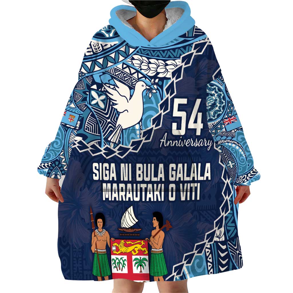 Personalised Fiji 54th Anniversary Wearable Blanket Hoodie Siga Ni Bula Galala Marautaki O Viti LT9