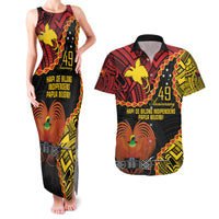 Personalised Papua New Guinea 49th Anniversary Couples Matching Tank Maxi Dress and Hawaiian Shirt Hapi De bilong Indipendens Papua Niugini