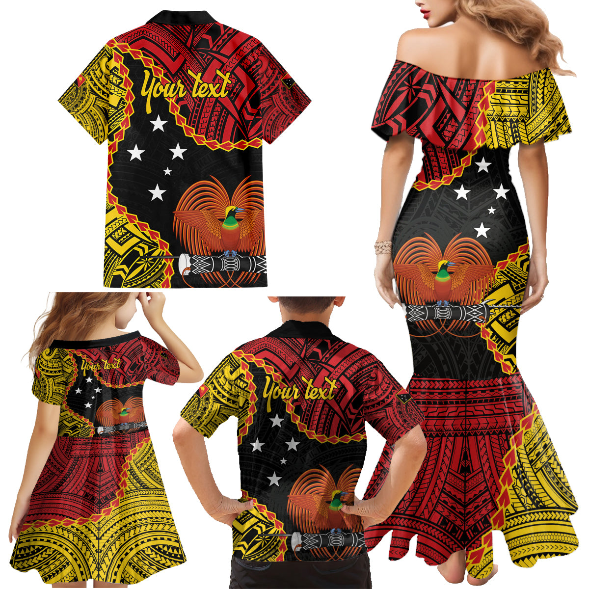 Personalised Papua New Guinea 49th Anniversary Family Matching Mermaid Dress and Hawaiian Shirt Hapi De bilong Indipendens Papua Niugini