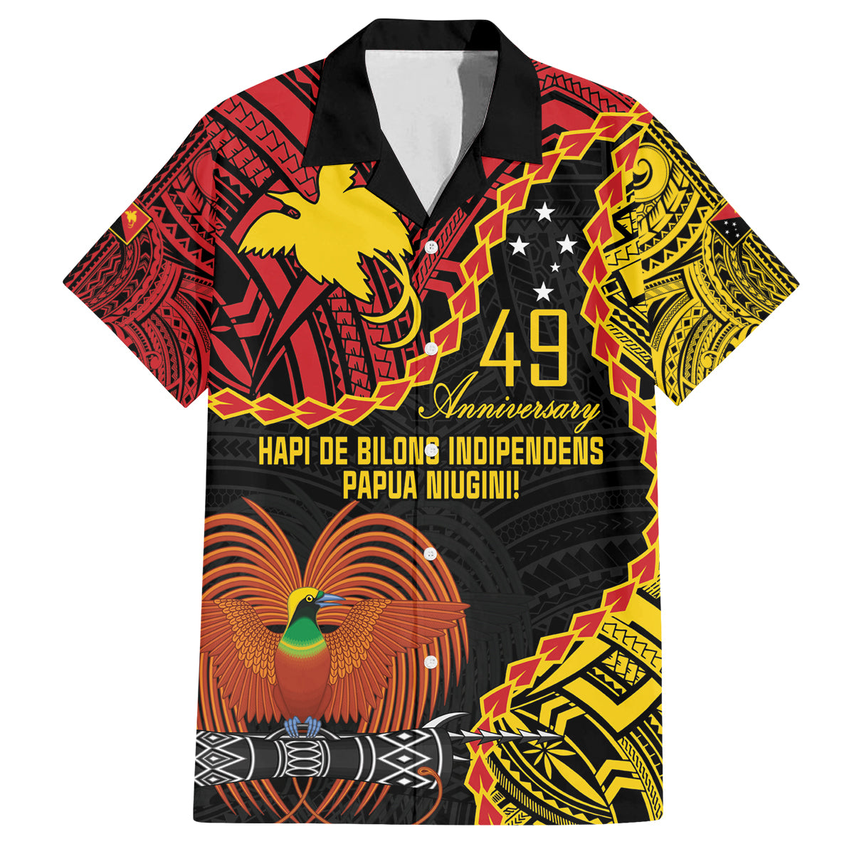Personalised Papua New Guinea 49th Anniversary Family Matching Puletasi and Hawaiian Shirt Hapi De bilong Indipendens Papua Niugini LT9 Dad's Shirt - Short Sleeve Black - Polynesian Pride